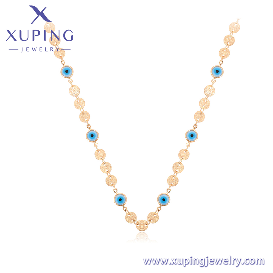 Collier long femme amulette œil malin bleu